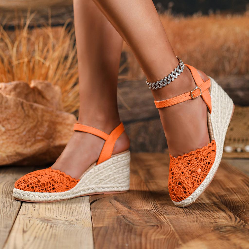 Women'S Wedge Heel Platform Fabric Shoes With Closed Toe Cutout Design Strap Tan Sandals For Women Dressy Sandals For Women Size