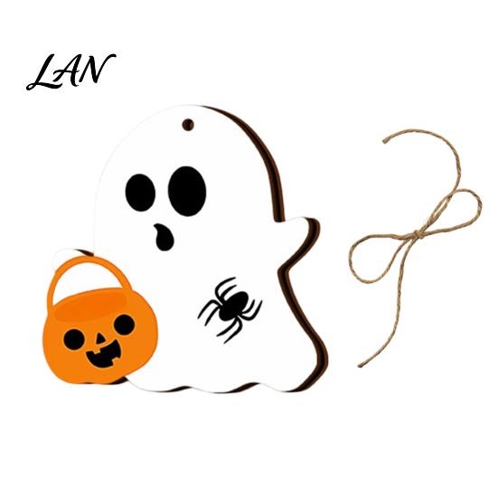 Halloween Tree Ornaments Ghost Wooden Hanging Sign with Hemp Rope, Cute Rustic Decorations Pendants for Home Party Wall Decorative Wood Signs