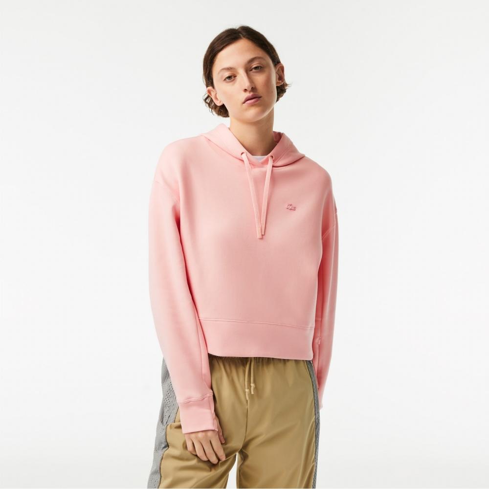 

LACOSTE Женская футболка с капюшоном и боковой молнией светло-розового цвета