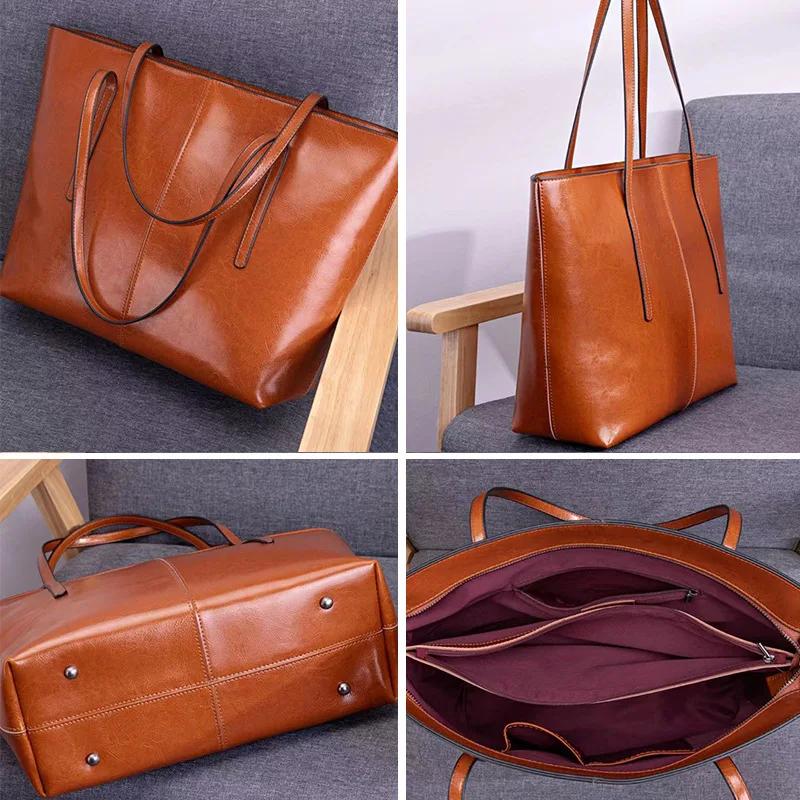 Large capacity leather bag for ladies armpit top layer leather shoulder bag new