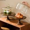 Nordic Acacia Cake Stand Lead-free Glass Dust Cover Large Cake Bread Dessert Display Stand Household Fruit Tray Wooden Plate