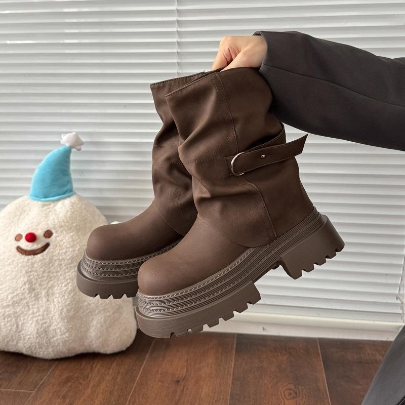 

Винтажные женские ковбойские сапоги в британском стиле, на толстой подошве, не утомляющие ноги, с увеличенной высотой, мягкие эластичные комфортные, амортизирующие, нескользящие, повседневные спортивные 39 коричневый