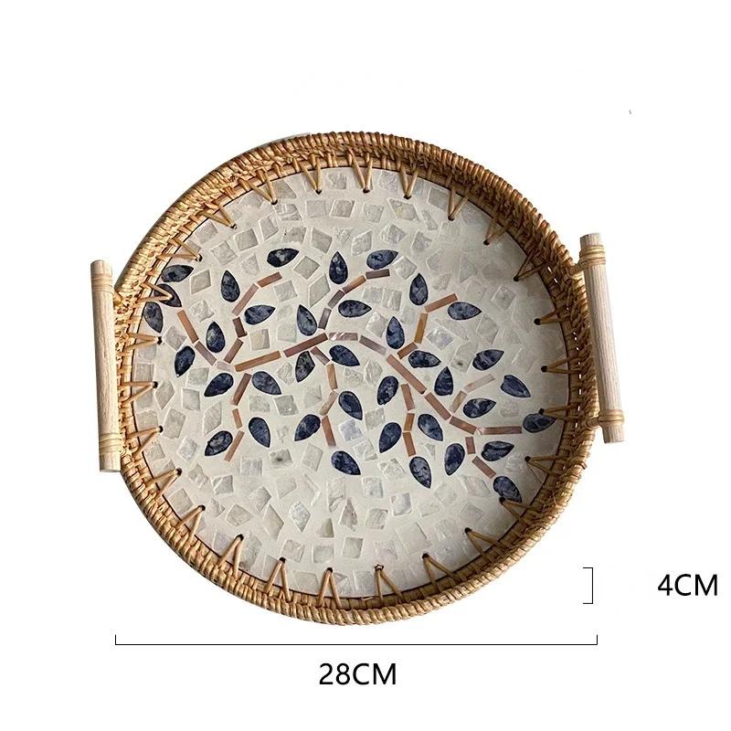 Tabletts zum Servieren von Speisen Serviertabletts Snacktablett Nachmittagstee-Tablett Teller Dessert Rattan Obst Trocken Gericht Süßigkeiten Teller Kuchen Zuhause