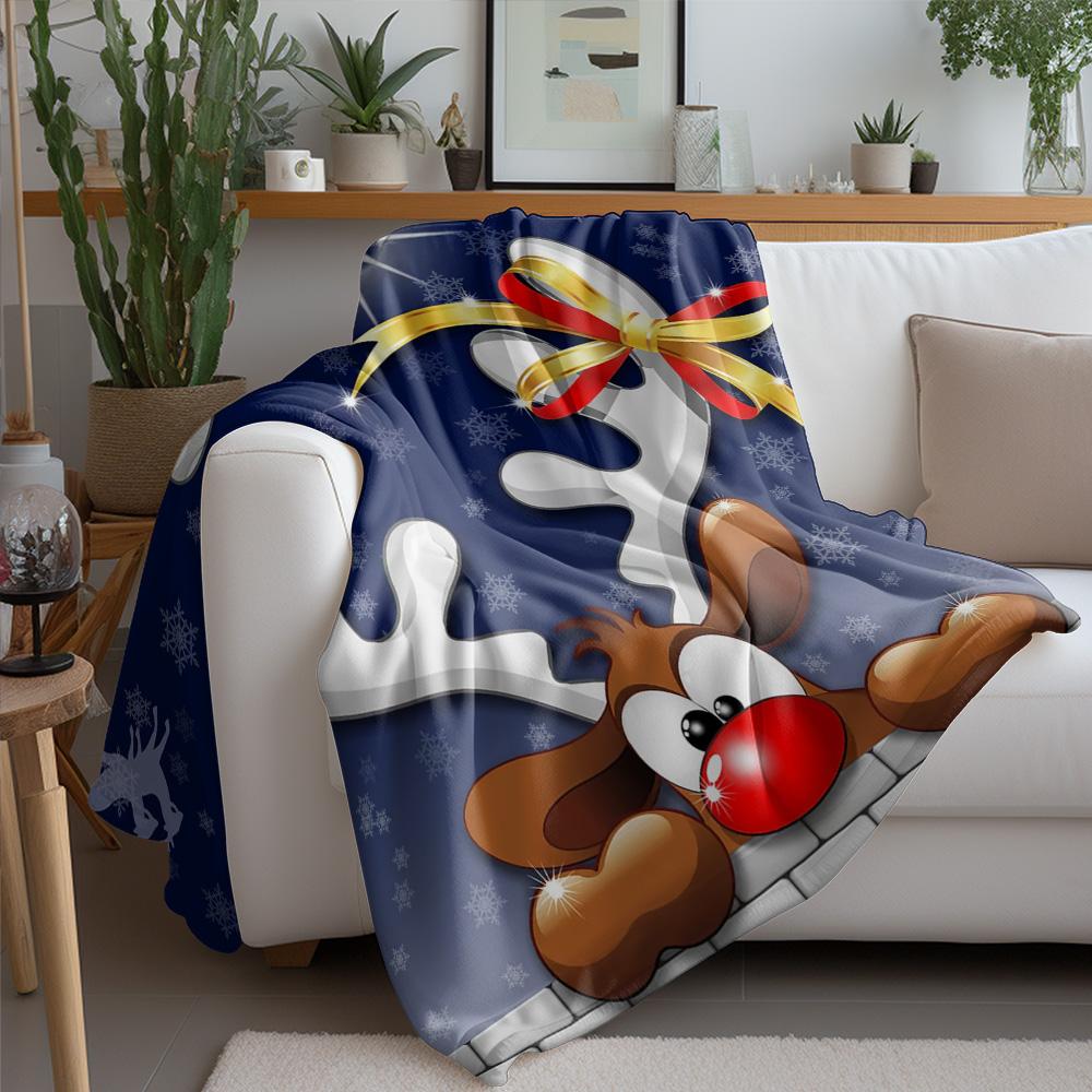 Tuniu Christmas Reindeer Fleece Blanket Soft Warm Cozy Gift for Kids Teens Adults Decoration