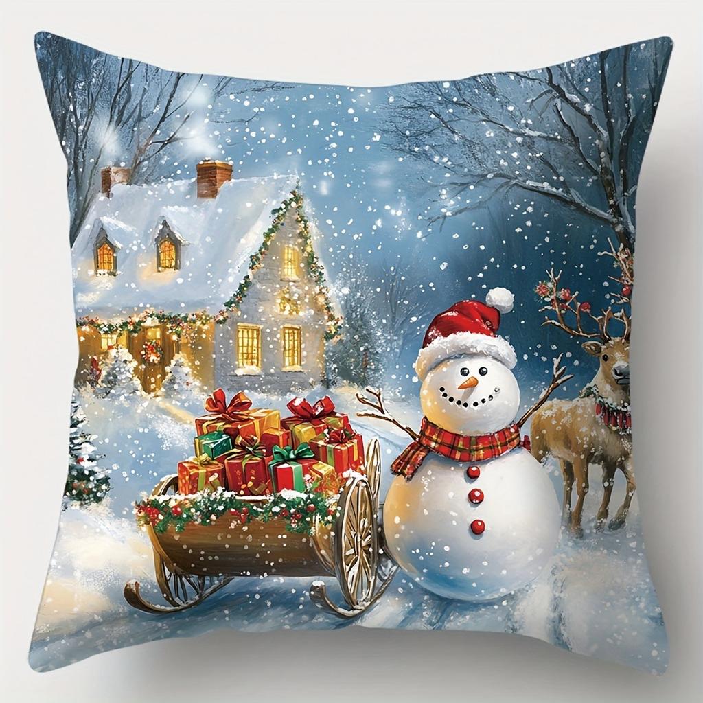 Christmas decoration pillowcase Winter snow scene Santa Claus and gift pillow cover sofa cushion suite room home decoration