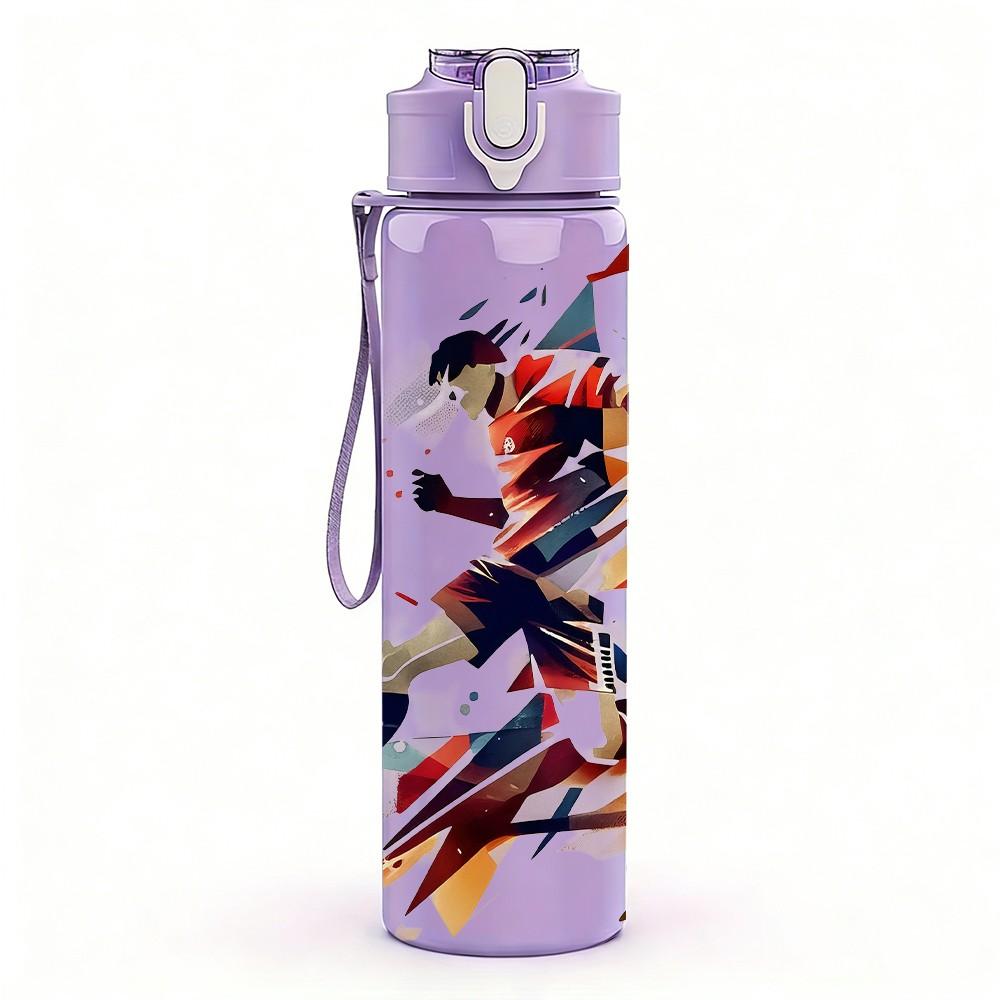 1PC Dynamic Soccer Sport Scene 750ml Color Plastic Sports Water Bottle Leakproof Flip Straw Lid Suitable for Sports Office Home Use