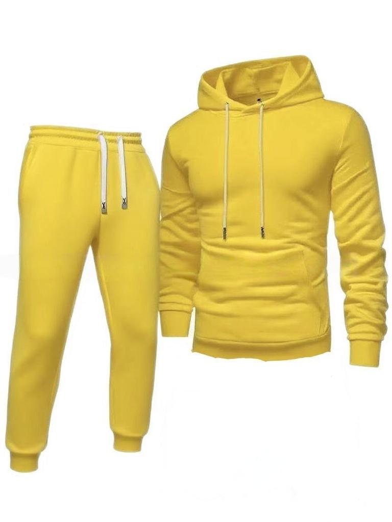 Hooded Casual Tracksuit Set: Solid Color, Versatile Sweatshirt & Sweatpants for Autumn