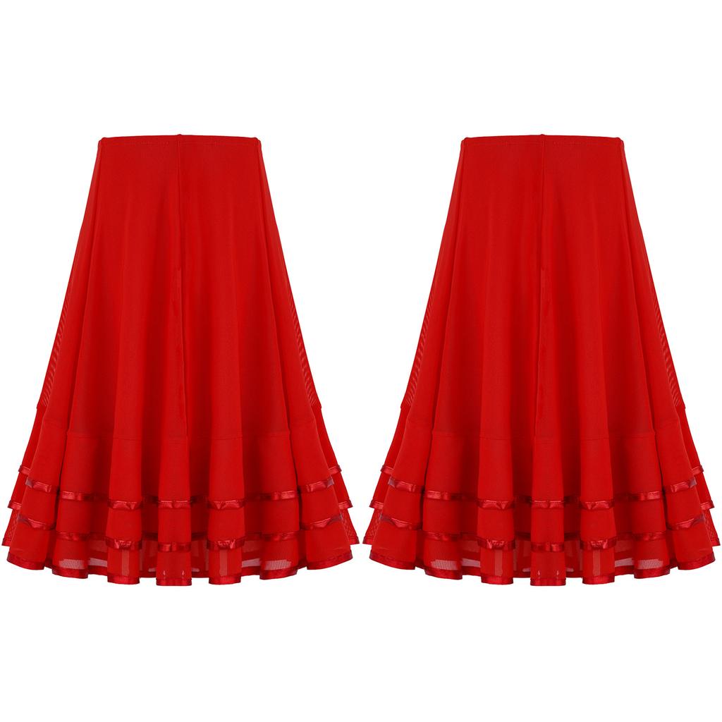 Dívčí elastický pas Volánová taneční sukně Pruhovaná síťovina Jednobarevný design Stylová tréninková sukně