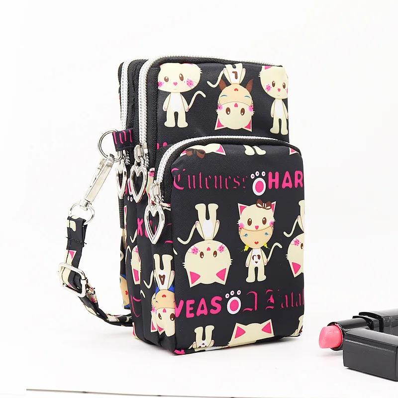 Nylon Schulter-Crossbody-Handytasche für Damen, Sport Laufen Mehrschichtige Reißverschlusstasche Armbandtasche, Clutch Münzbörse, Schlüsselhalter