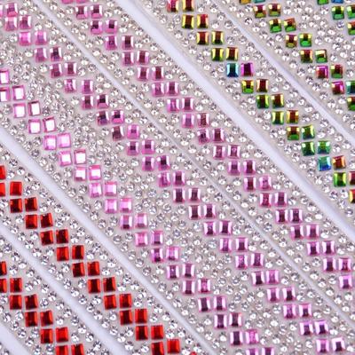 Self Adhesive Rhinestone Chain Colorful Rhinestone Band Sticky Trim Crystal Trim  Bag Decoration