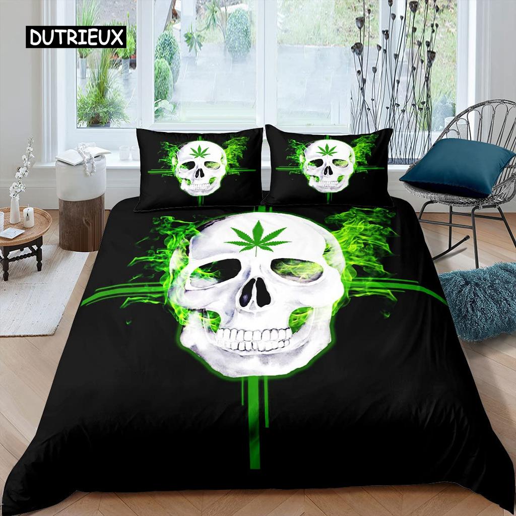 Sugar Skull Duvet Cover for Lover Sweetheart Roses Twin Bedding Set Microfiber Halloween Men Smoke Fog Horror Gothic Quilt Cover