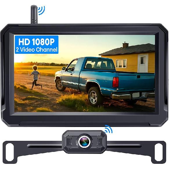 Wireless Backup Camera for Trucks: 5 Inch 1080P HD Display, Backup Camera for Car,Truck, IP69K Waterproof, Night Vision, Dual-Camera Support, DIY 5   + License Plate Camer