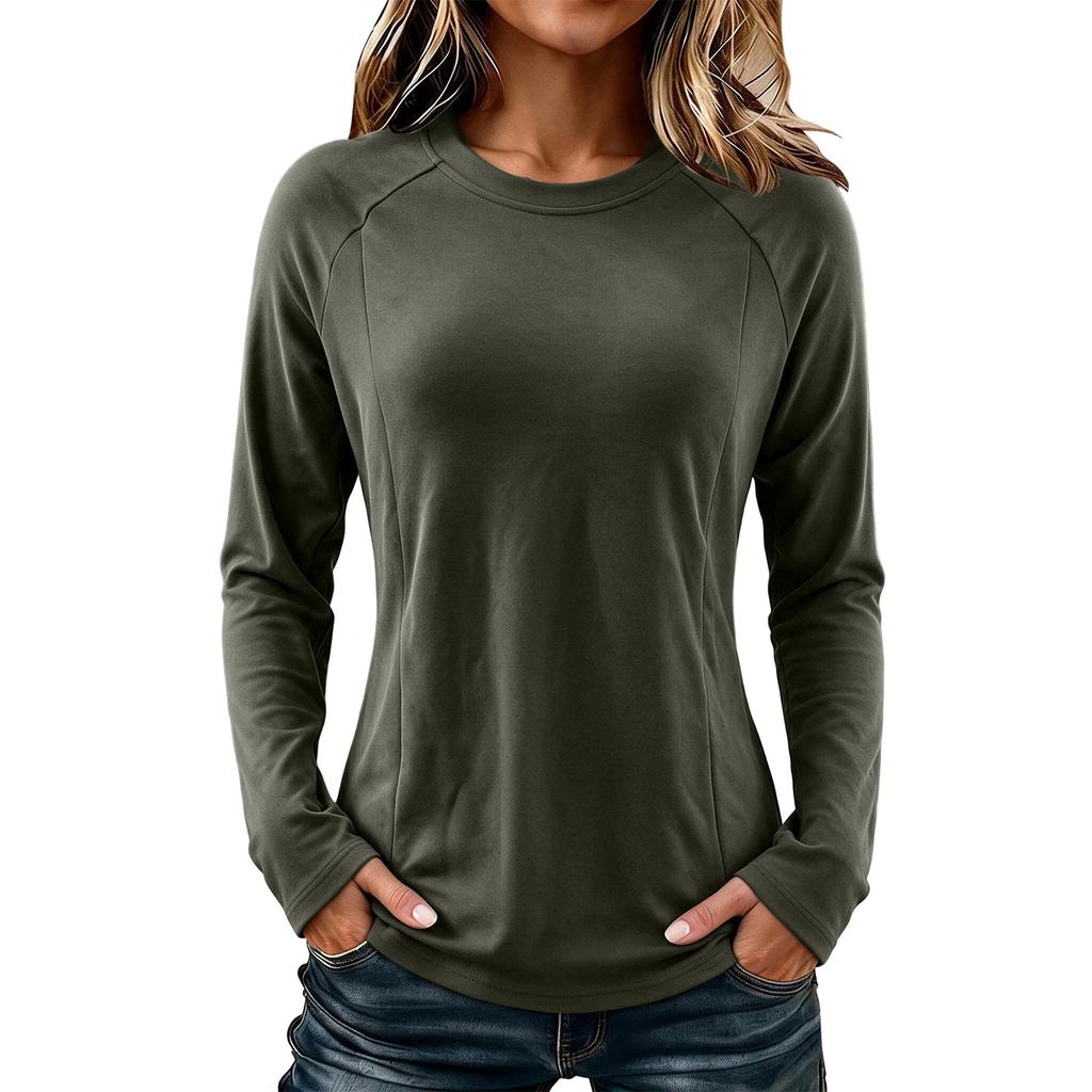 Women's Color Casual Neck Long Sleeve Slim Fit Top, Comfortable Everyday Wear