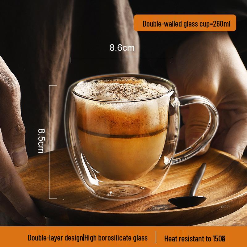 

Термостойкая двухслойная стеклянная кружка с ручкой для чая, молока и кофе