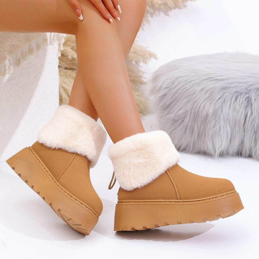 Fleece thickened warm snow boots women's winter 2025 new thick-soled low-top short tube one-pedal fluffy cotton shoes