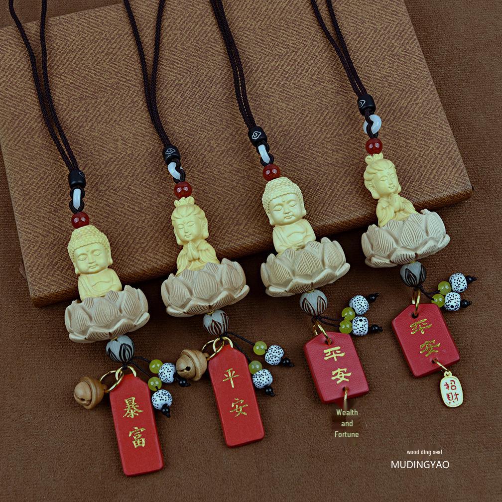 Boxwood Peach Wood Rearview Mirror Ornament: Bodhi Pendant for Peace and Joy