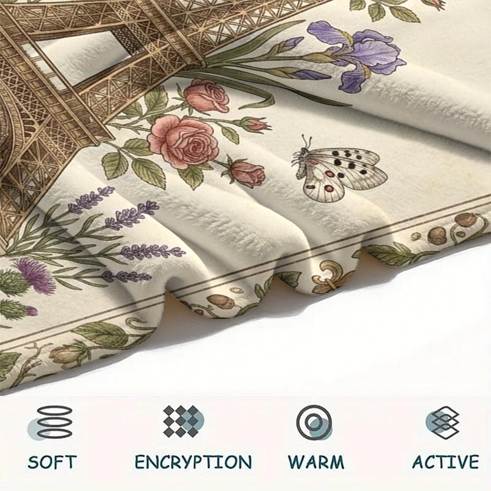 Paris Eiffel Tower Print Flannel Blanket, High Quality Comfortable for All Seasons, Home Decor, Warmth and Comfort, Perfect for Christmas Gifts95