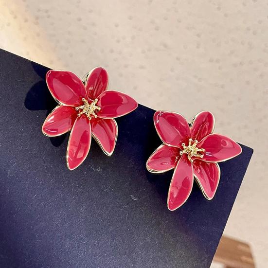 1 par øredobber med stift i retrostil, fargerik emalje, blomsterform, ørestifter, skinnende personlige øredobber, smykkegave