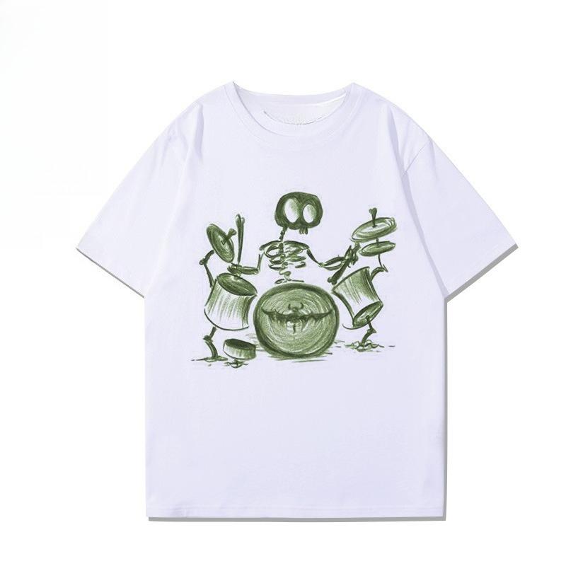 2025 Summer New Rock Drum Guitar and Instrument Printed Graphic T-shirts for Men and Women Short-sleeved T-shirts Streetwear