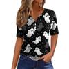 Women's Casual Halloween Print V Neck Short Sleeve Button Front Top Lightweight Comfortable Fit