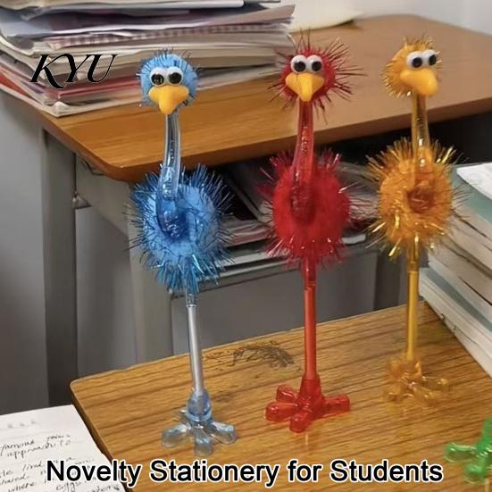 Penne Portatili Leggere Cartone Animato Struzzo Penne a Sfera in Plastica, Penna Divertente Autoportante, Punta da 0.5mm, Scrittura Fluida Pelosa per Studenti Schiena