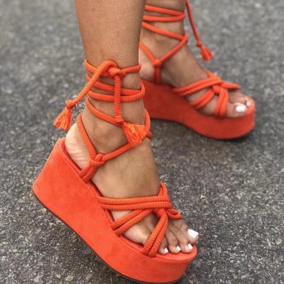 2022 Bohemia Style Vacation High Heels Summer T-Strap Party Sandals Platform Shoes Women Large