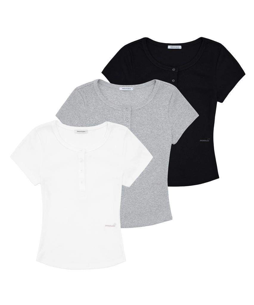 1993STUDIO W Basic Henley Neck T-Shirt (3 Colors)