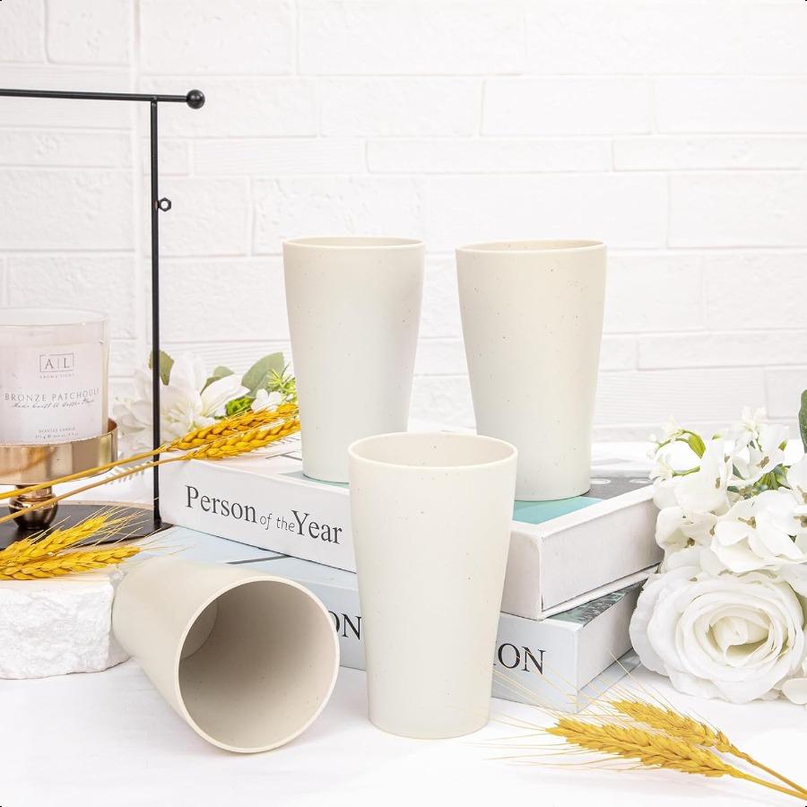 

EI 8 шт. Кружки из пшеничной соломыБежевые Небьющиеся Пластиковые Многоразовые Кружки Пластиковые Стаканы для Кухни Безопасные для Посудомоечной Машины Стаканы для Воды United States