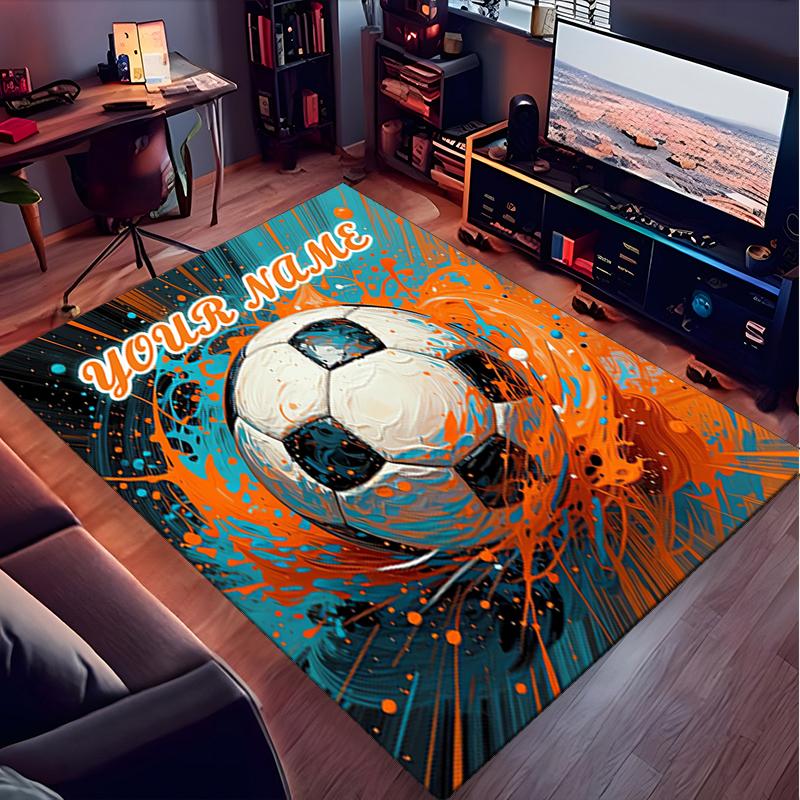 1PC Custom Name Soccer Ball Splash Art Theme Floor Mat Ideal for Living Room, Game Rooms, Office, Bedroom, Office Floor Mat , Floor Mats for Home
