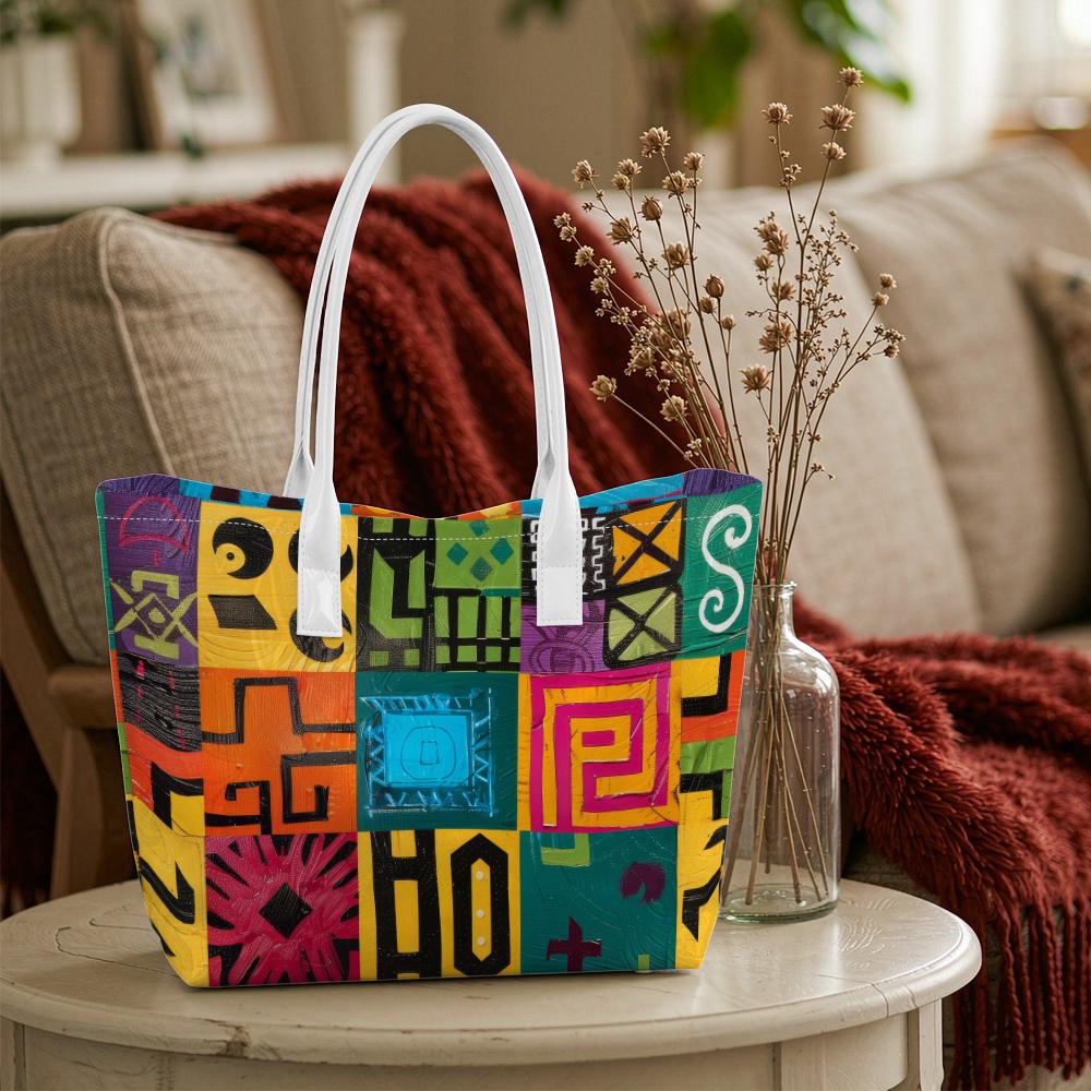Colorful Tribal Print Tote Bag For Daily Use Fashionable Top Handle Bag Casual Ladies Commute Bag