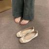 Soft-soled red spring and autumn gentle small single shoes women's shoes flat-soled 2025 evening shoes French silver ballet shoes