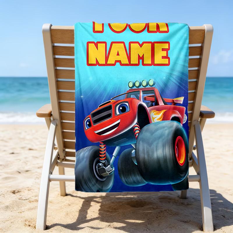 1 Stück Blaze und die Monster-Maschinen 3 Strandtuch mit individuellem Namen, Strand-/Schwimm-/Bade-/Picknick-/Camping-Handtuch, Geeignet für Strandurlaub am Meer