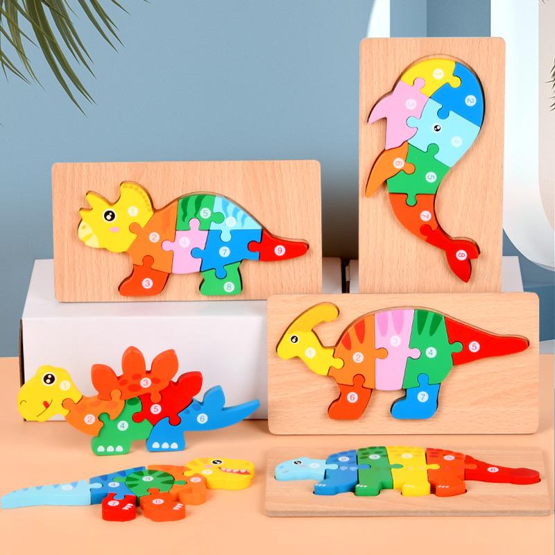 

Children s 3D wooden dinosaur three-dimensional buckle puzzle blocks for infants and young children s early education enlightenment toys
