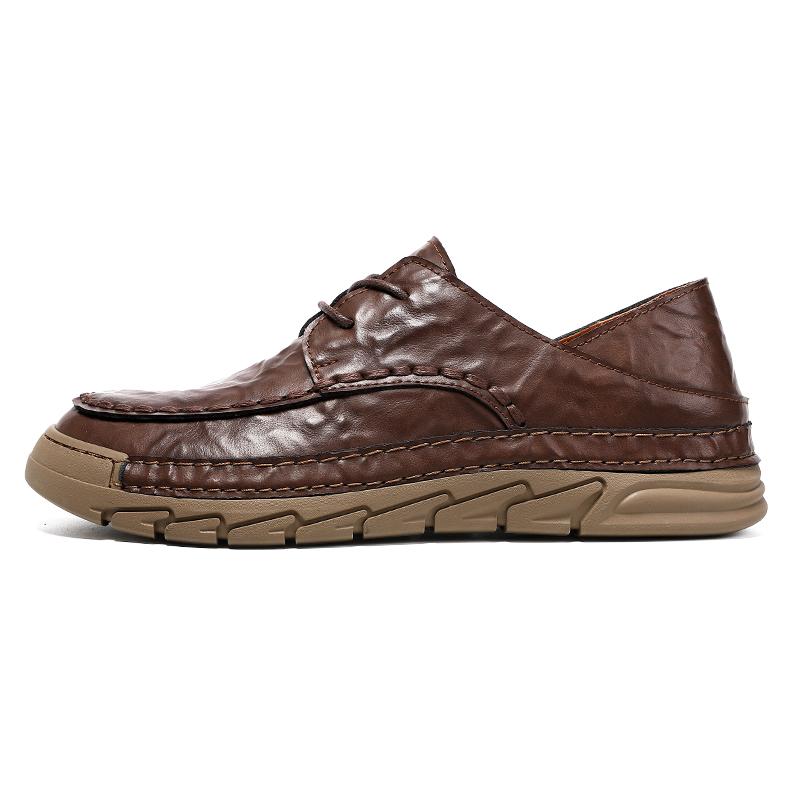 

Stylish Retro-style solid-color men s fashion leather shoes anti-slip and wear-resistant soles lace-up round toe walking shoes 38 коричневый