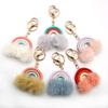 Korean Style Rainbow Fluffy Ball Keychain - Handmade Woven Bag Pendant