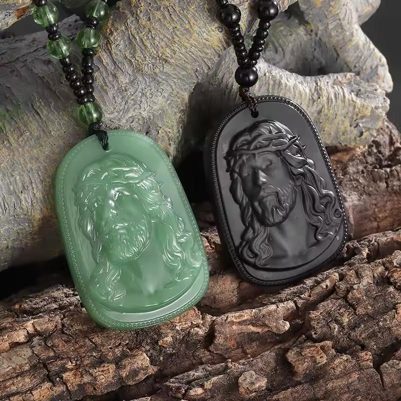 Buddhist Imitation Jade Pendant Necklace for Men Women Religious Buddha Accessories Gift