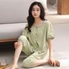 Pajamas Women's Summer Pure Cotton Short-sleeved Seven-quarter-sleeved Middle-aged Mother Floral Nine-point Pants Summer Cotton Loungewear Set