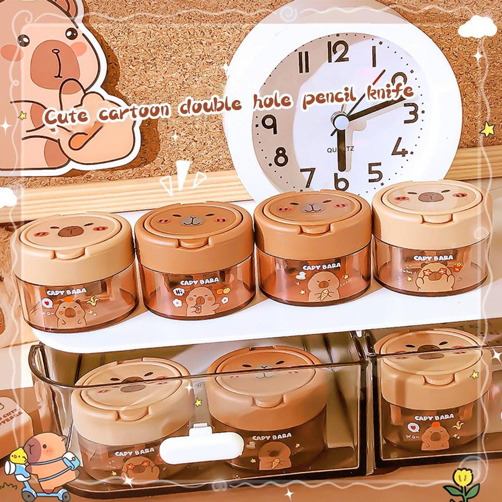 Cute Capybara Cartoon Flip-Top Dual Hole Sharpener for Kids Mini Portable Compact Pencil Sharpener School Supplies Learning Tool
