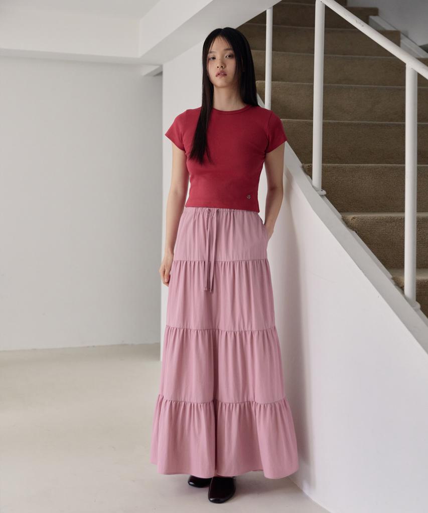 38 Come On Common Shirring Tiered Banding Skirts (Dusty Pink)