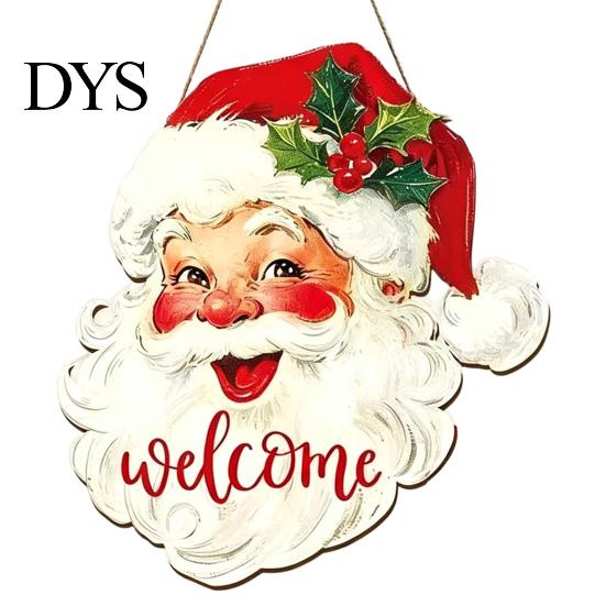 Decorative Wooden Hanging Tags Christmas Sign, 2D Santa Snowman Welcome Door Plaque, Xmas Wall Decorations Ornament, Holiday Decor for Front