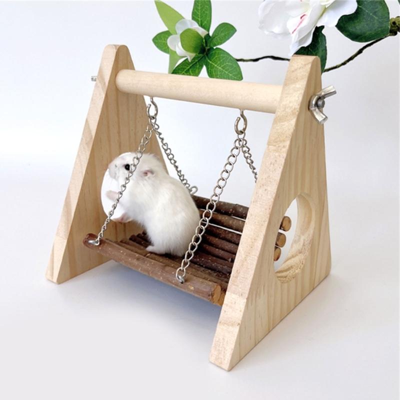 Safe Natural Wood Bird Hammock Swing With Iron Chain For Parrots Cockatiels And Small Pet