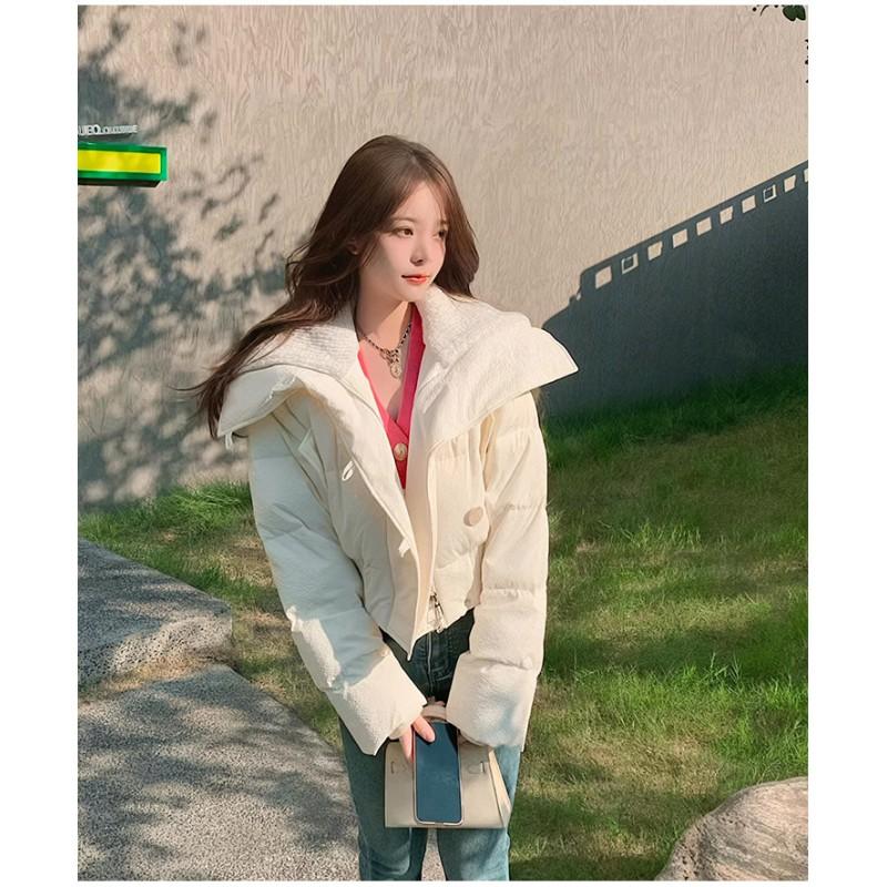 Womens Short Puffer Jacket 2026 Winter Warm Thick Cotton-Padded Coat Loose Fit Stand Collar Zip Front