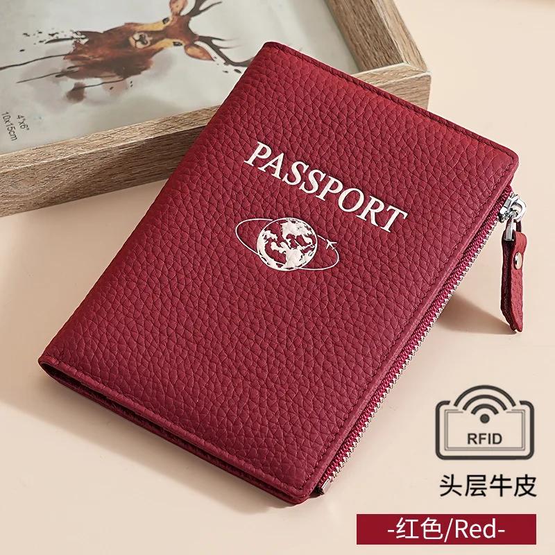Portafoglio Porta Passaporto in Vera Pelle per Donna e Uomo, Portafoglio da Viaggio RFID Porta Documenti Passaporto con Tasca con Cerniera