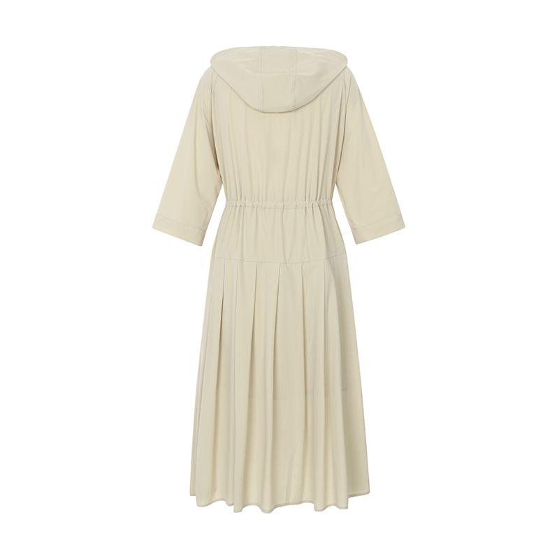 VISITINNEWYORK Elastic Waist Hooded Zip-Up Pleated Dress (Vz4Op2A)
