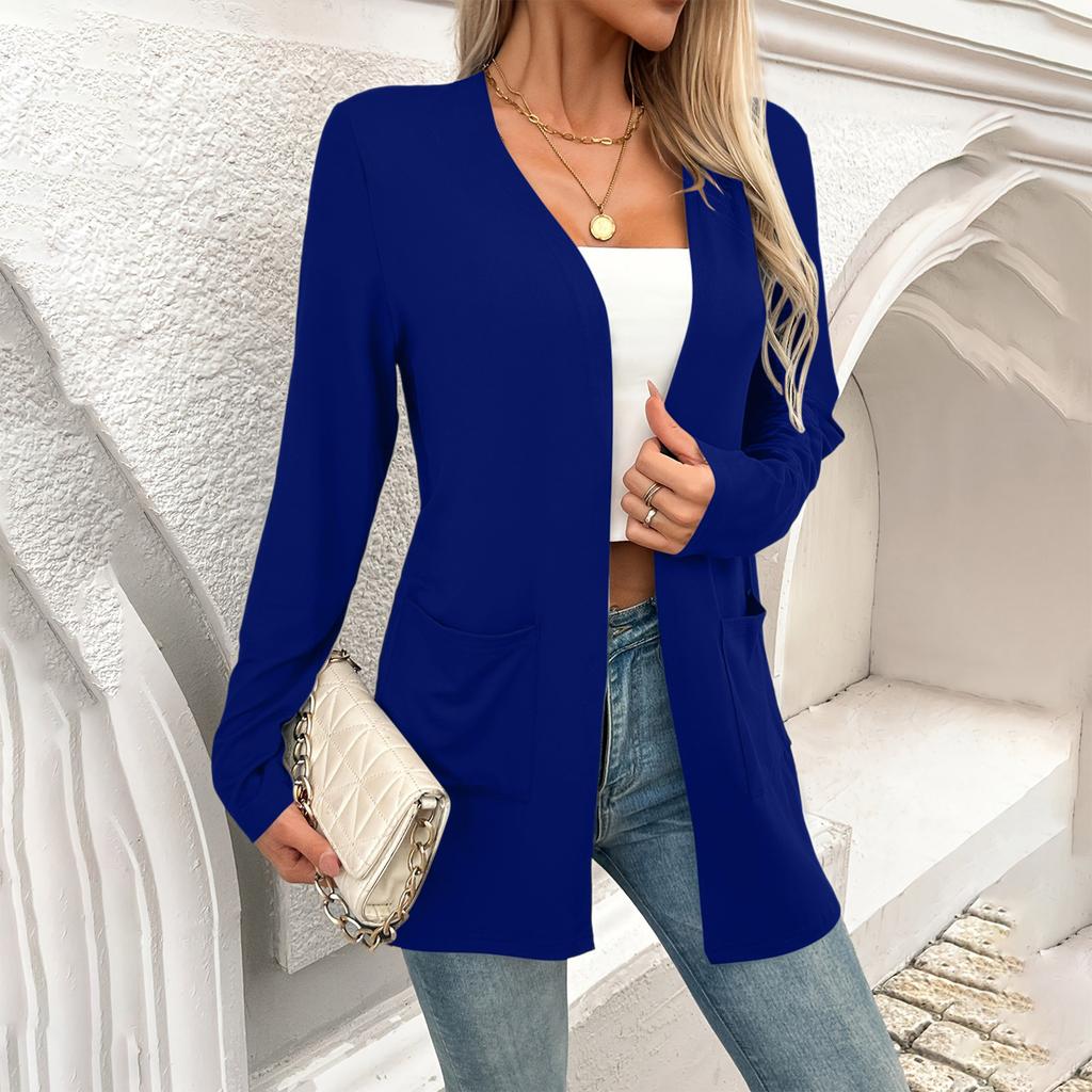 Women's Plus Size 3/4 Sleeve Cardigan with Pockets - Soft Milk Silk Knit Open Front