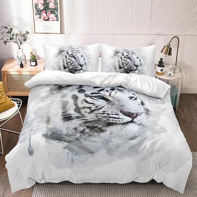 Juego de Funda Nórdica Tigre Blanco Tamaño Queen Fundas de Edredón Vida Salvaje Juego de Ropa de Cama con Estampado Animal para Niños Niñas Decoración de Dormitorio Artístico