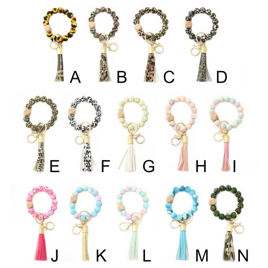 Beads Bracelet Keyring Glossy Stretchy Silicone Rounded Edge Bracelet Keychain Women Accessories