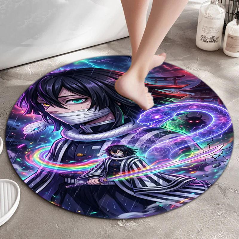 Classic Japanese-style Cartoon Demon Slayer Round Rug, Home Soft Decorative Anti-slip Yoga Mat and Chair Mat, Outdoor Floor Mat Carpet K27