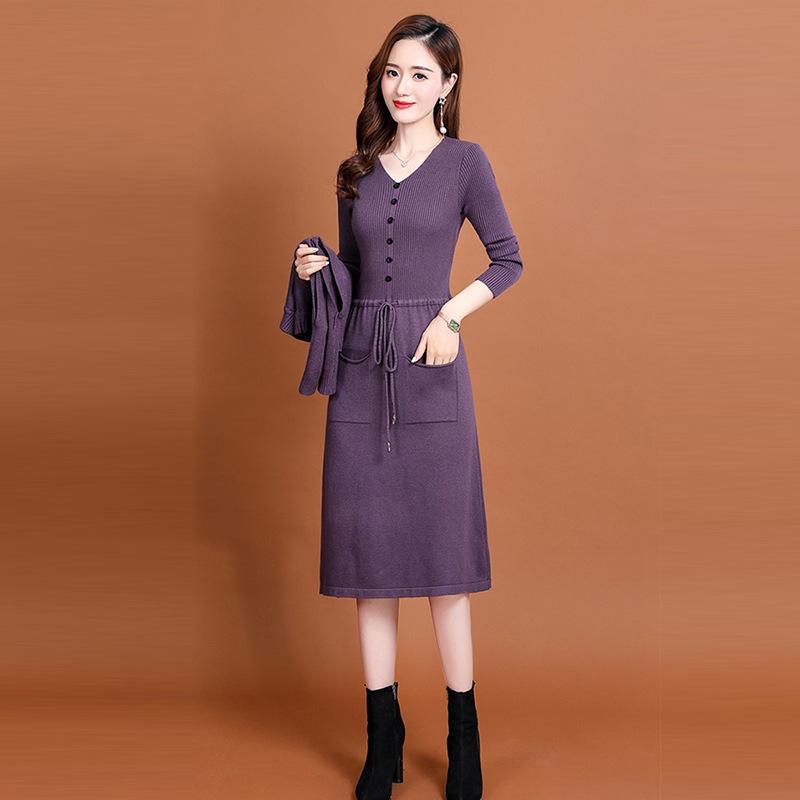 Women's High-End Wool Knitted Two-Piece Dress - 2025 Autumn Fashion