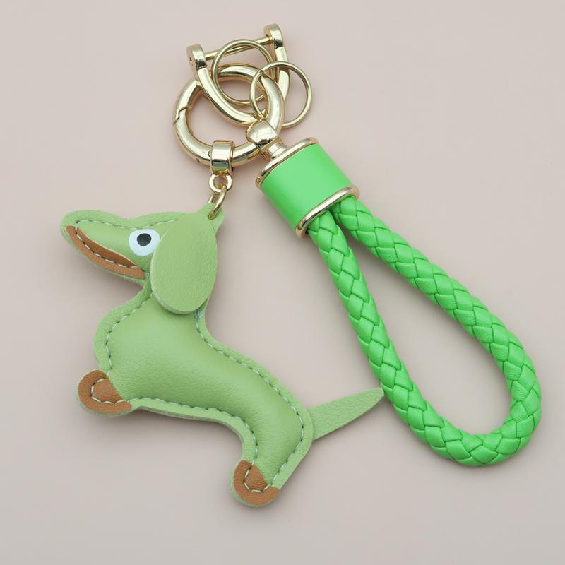 Adorable Sausage Dog Car Keychain PU Leather Cartoon Pendant Unique Puppy Lover Gift
